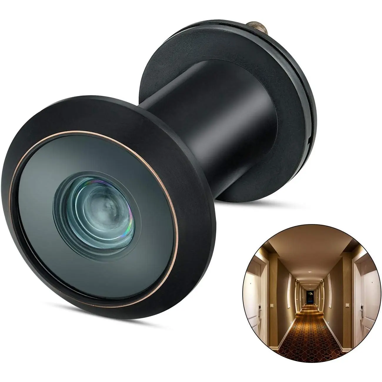 TG3016YG-CBC UL Listed Solid Brass  Glass Lens 220- Door Viewer Peephole with Heavy Duty  Cover for /8" to 2-1/6" Doors, Classic Matte Black with Red Copper  Line Finish