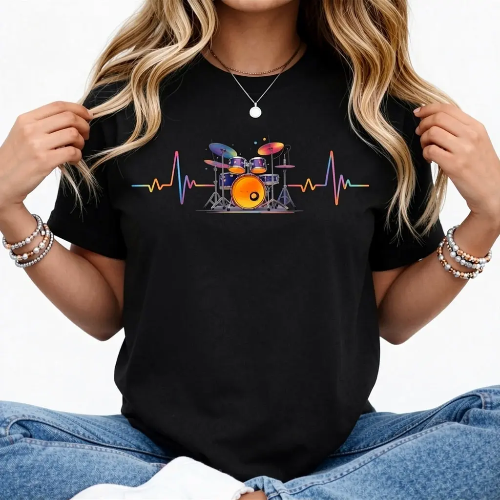 Drums Heartbeat Funny Drummer & Percussionist Drumming Gifts T-Shirt