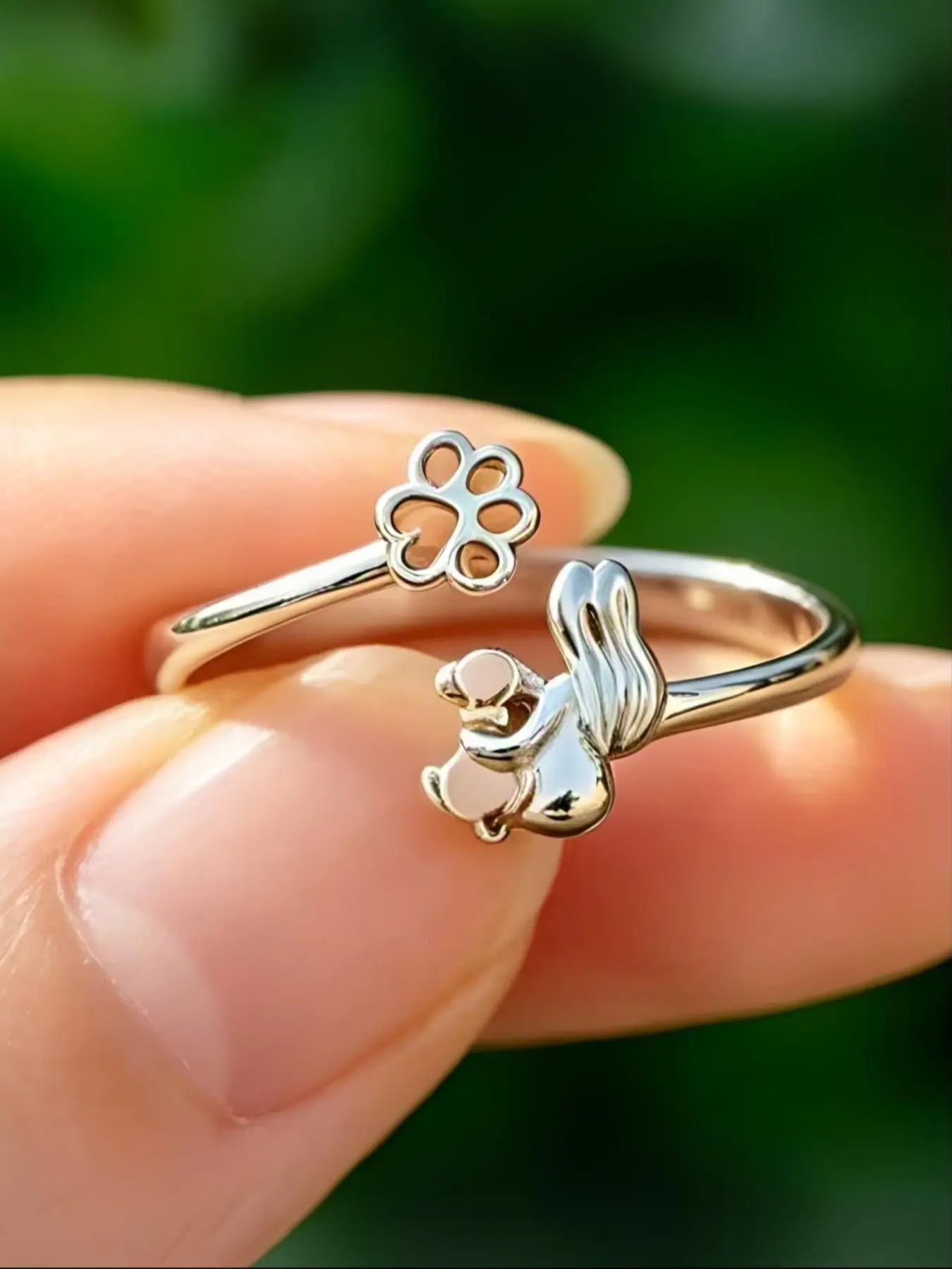 Cute Puppy Ring for Women, Fashion Dual Color Paw Print Adjustable Open Ring, Animal Jewelry Gift for Holiday Parties and Daily Wear