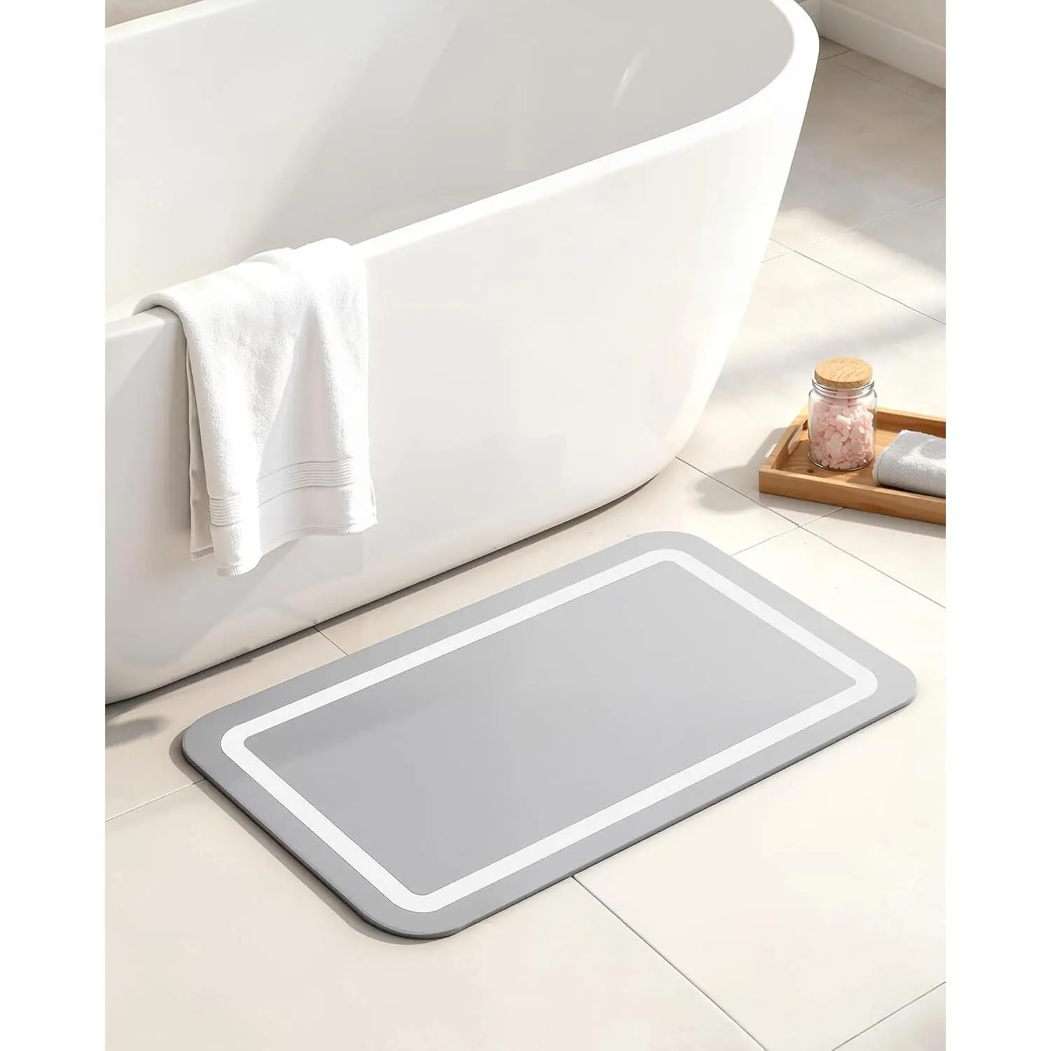 Stone Bath Mat for Bathroom, Soft Diatomaceous Earth Bath Mats, Small Bath Mat Non Slip, Super Absorbent Bath Room Mat Decor, Gray Bathroom Rugs, Quick Dry Bath Room Floor Mat, 15.74" x 23.62", Grey