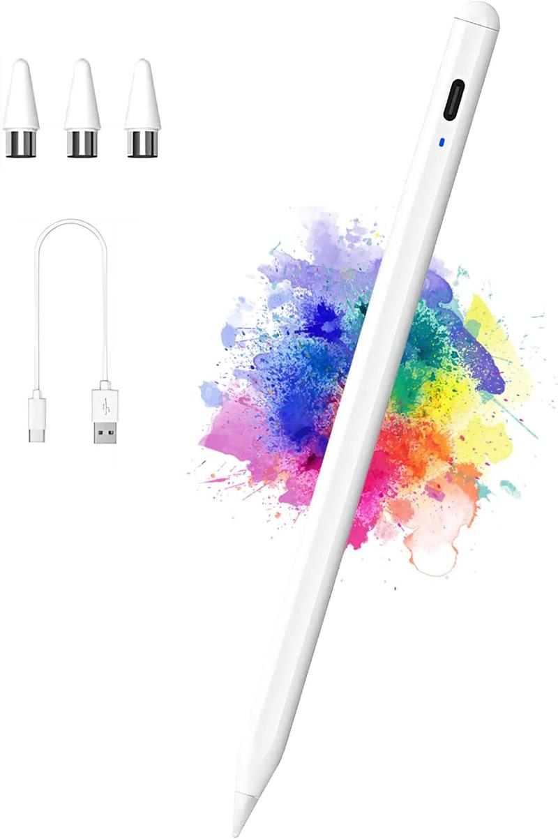 Active Stylus Pens for Touch Screens with Magnetic Design, Rechargeable Universal Stylus Pen, Fine Point Stylus Pen For iPad Pro/Air/Mini/For iPhone/For iOS/For Android/For Tablets Writing & Drawing-White