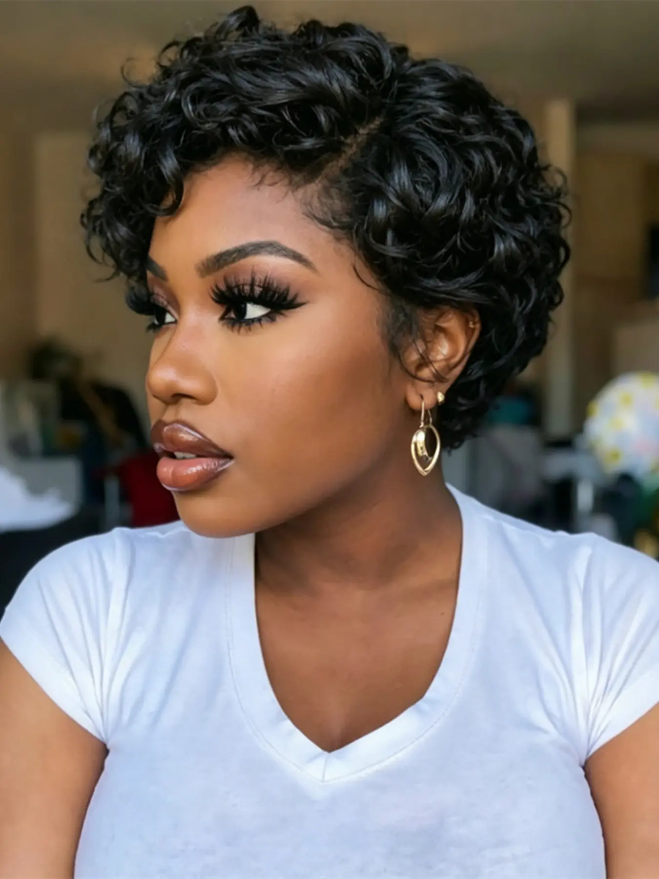Pixie Wig Short Curly Human Hair Wig, 13x4x1 T Part Lace, for Women, Daily Party Cosplay Gift Wig PIXIE CUT WIG