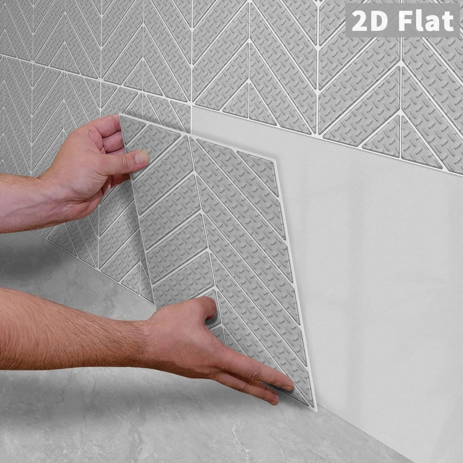 10PCS GST Light Gray Embossed Texture Herringbone PE Foam Tile Stickers, Shockproof Wear Resistant Self Adhesive Wall Tiles for Home & Commercial Renovation