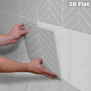 10PCS GST Light Gray Embossed Texture Herringbone PE Foam Tile Stickers, Shockproof Wear Resistant Self Adhesive Wall Tiles for Home & Commercial Renovation