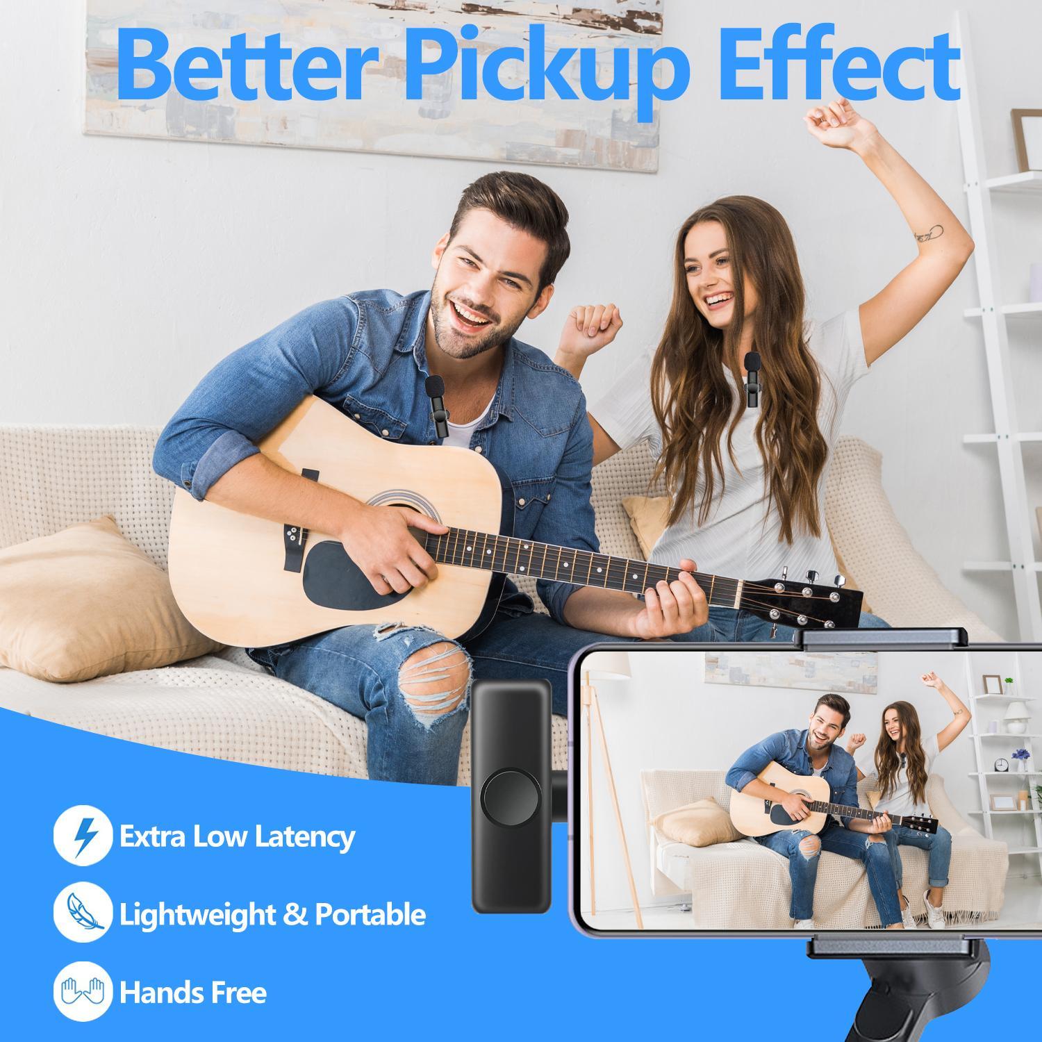 Wireless Microphone, USB Rechargeable Lavalier Microphone, Professional Microphone for Video Recording, Compatible with iPhone, iPad, Android, Audio