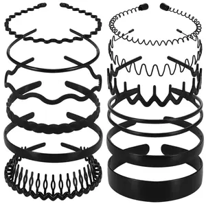 12 count Black Headbands for Women Men, Plastic Headbands with , Zig Zag  Bands Athletic Non Slip for Women Men Teen Girls