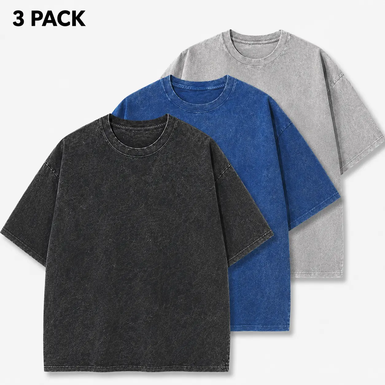 Men's Classic Loose Ribbed T-Shirt - 230G Heavyweight Soft Cotton, Short-Sleeve Round Neck Dropped Shoulder Vintage Washed Streetwear Medium-Length Baggy Casual Top (Black, Gray, Coffee)