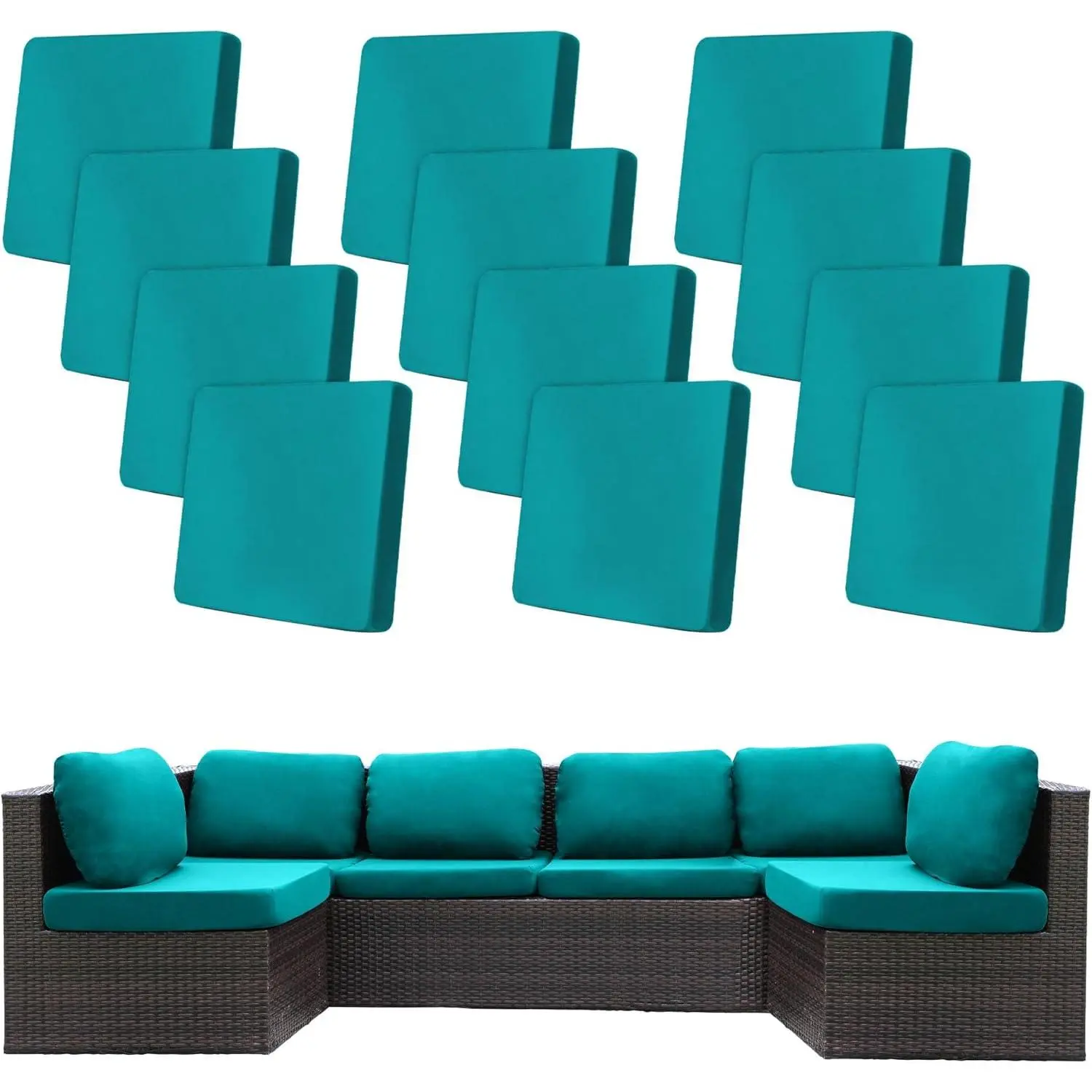 12 Pcs Stretch Patio Cushion Covers,Outdoor Couch Covers Replacement,Outdoor Couch & Sofa Slipcovers,for Patio Furniture Cushion Covers,Washable Reusable Furniture Protector (Peacock Blue,Cover Only)