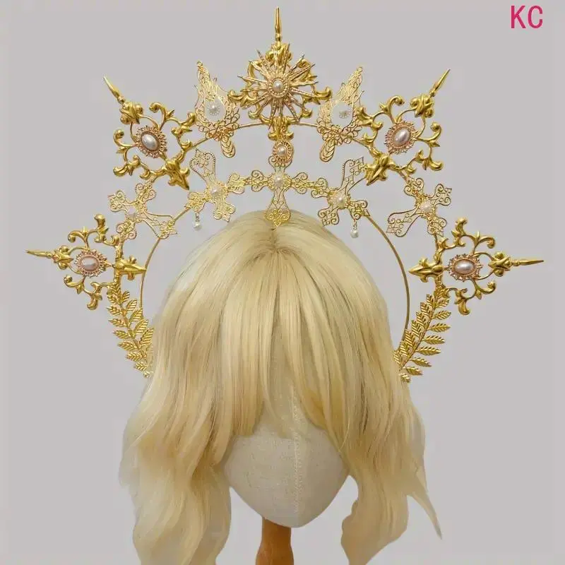 Baroque Gothic Crown Style Headband, Elegant Regal Hair Ornament For Wedding Cosplay And Prom Occasion Styling Accessory