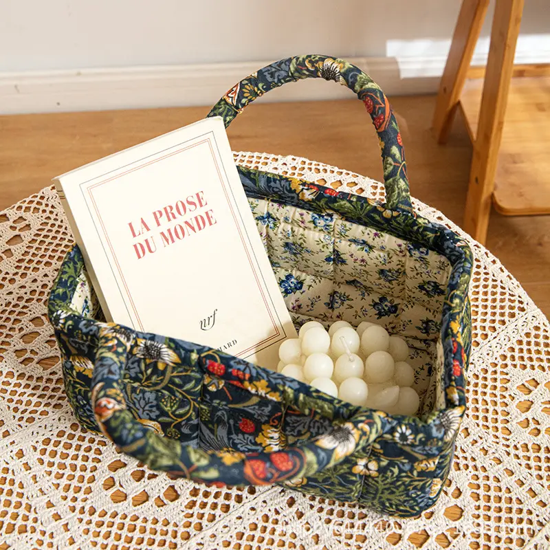 Floral Quilted Makeup Bag Vintage Cottagecore Aesthetic Toiletry Organizer Cute Cosmetic Pouch Soft Cotton Grid Storage Handbag Travel Vanity Case Coquette Tote Birthday Gift For Women Girls