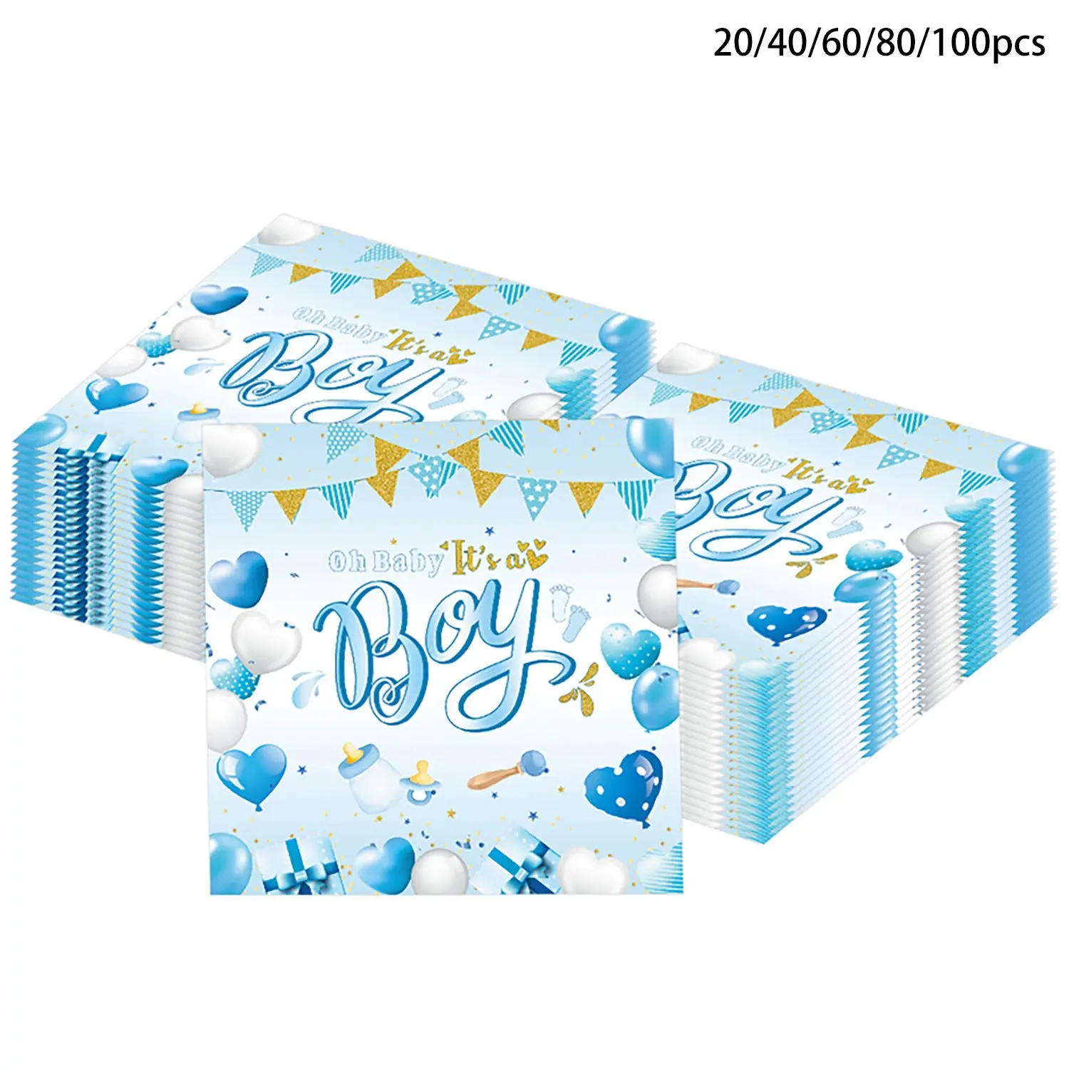 Blue Gender Reveal Party Napkins, Disposable Paper Towels for Birthdays, Holidays, Weddings, Home Decor, 20/40/60/80/100 Count