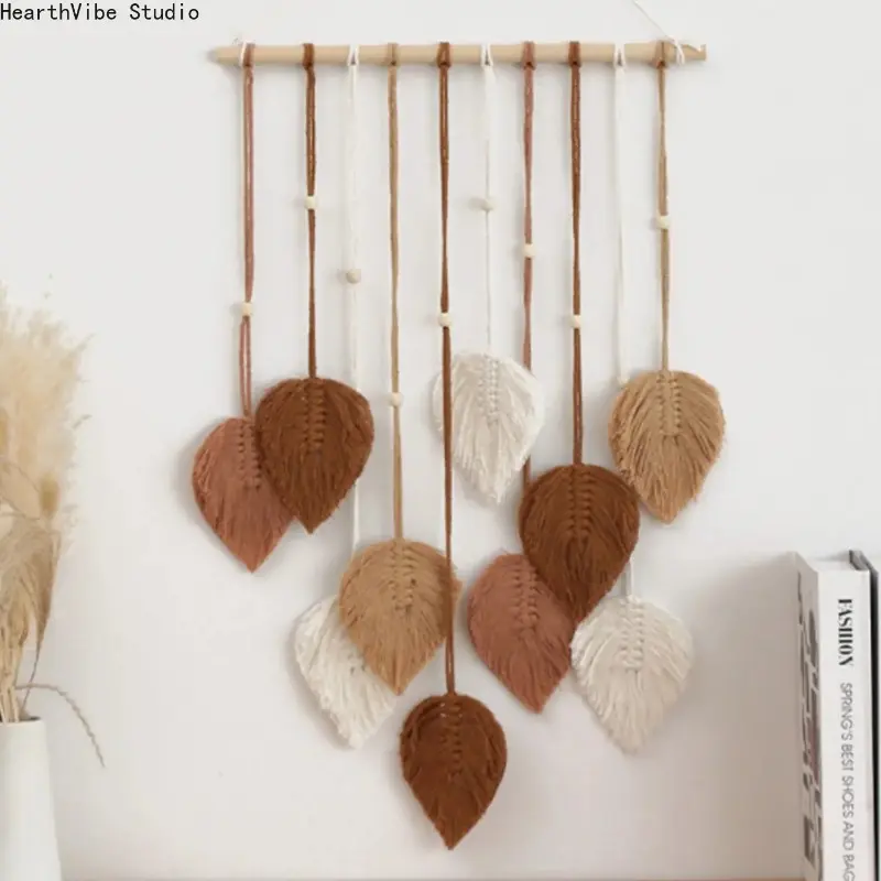 Macrame Wall Hanging, Bohemian Hand-Woven Dreamcatcher with Leaf Pattern and PVC Rattan Frame for Home Art, Room Decor, Hangable Art, Home Decor, Baroque