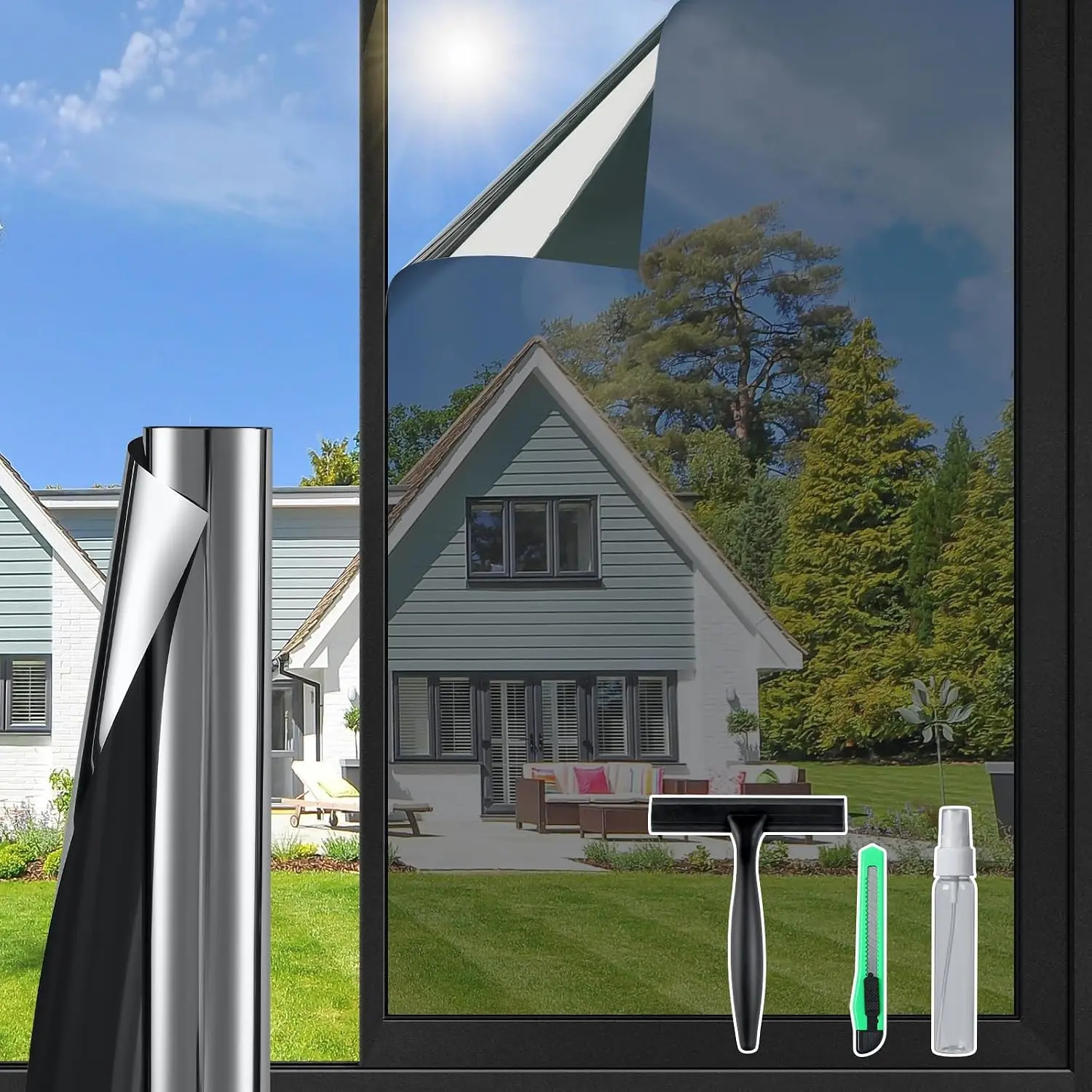 Way Window  Film, Window Tint with Tools, Black  | UV Heat Blocking, See Out Not in, Reflective Mirror Effect, Daytime , Static Cling for House, Office, 17.5" x 78.7"