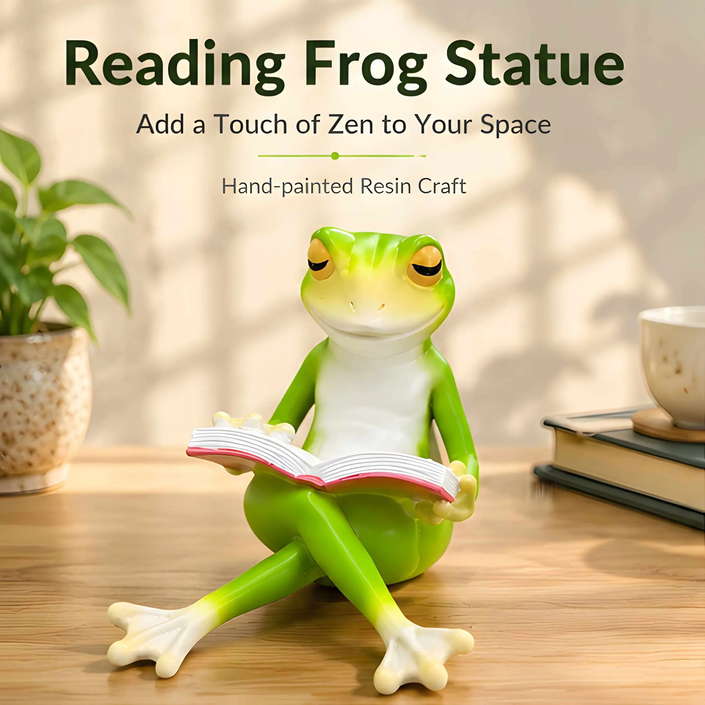 Healing Frog Figurine, Hand-Painted Resin Craft, Creative Desk Decor, Office Shelf Cute Frog Toy, Zen Home Decoration, Room Decor Statue, Stress Relief Ornament, Home Decor Statue