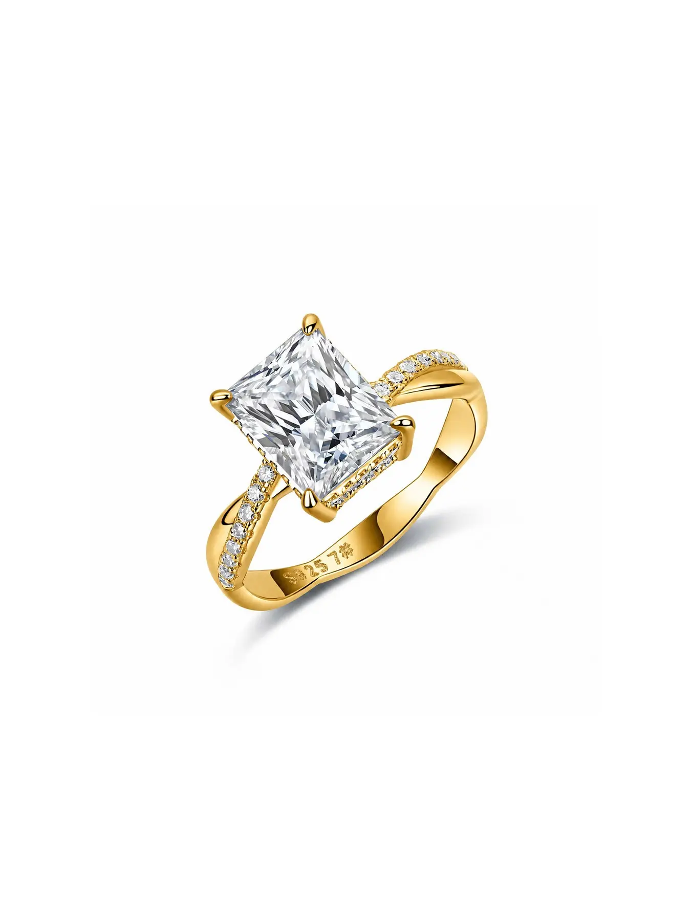S925 Sterling Silver Moissanite Ring, Rectangle Shape, Four Prong Cross Design, Luxury Women's Jewelry, Elegant and Stylish