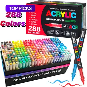 Guangna Automatic Ink Control Acrylic Paint Markers, Brush Tip Acrylic Paint Pens for Wood Rock Glass Canvas Stone Fabric Glass Metal Ceramic Canvas DIY Crafts Art Supplies Art Materials Gifts