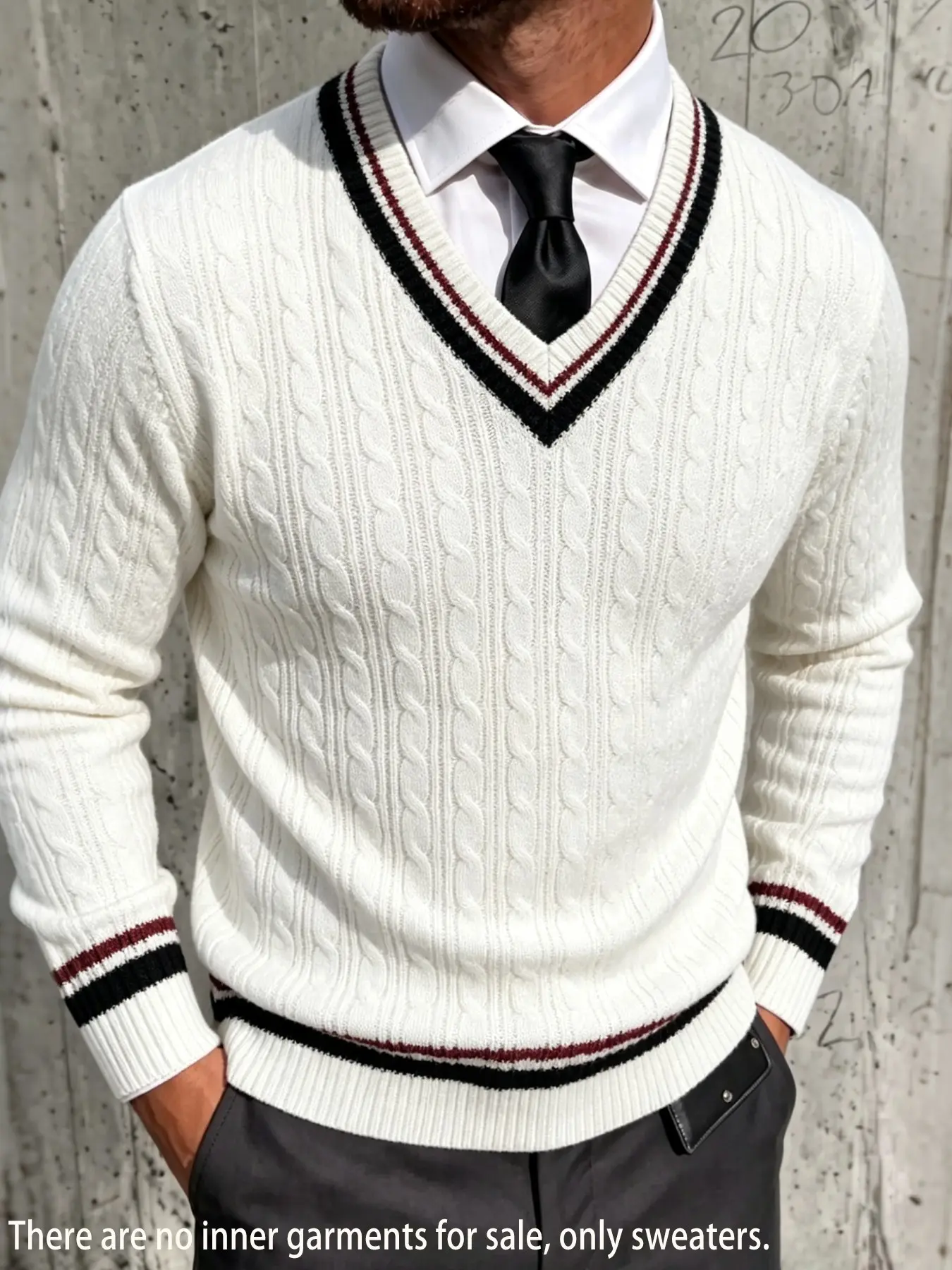 Vintage School Uniform Style Knitted Long Sleeve Pullover, Men's Business Layering Sweater, Casual Loose-Fitting Spring & Fall Top