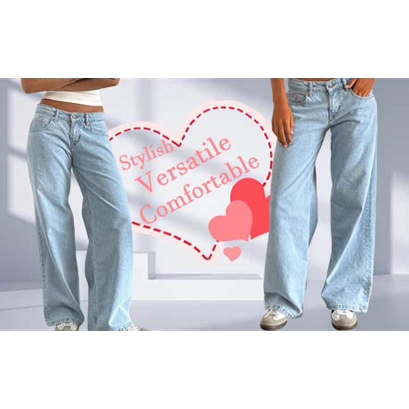 Low Rise Baggy Jeans for Women y2k Straight Wide Leg Boyfriend Trendy Cute Jeans White Long Denim Pants Womenswear Bottom Trouser Maternity Pocket Streetwear