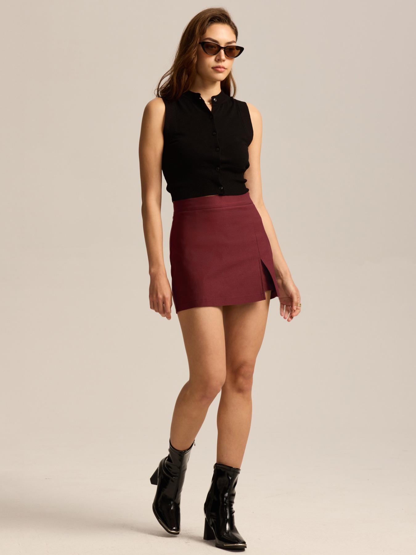 Summer Casual Commuter Skort, High Waist Zipper Split Design, Elastic Half-Skirt Pants, Short Dress Style, All Seasons Wear