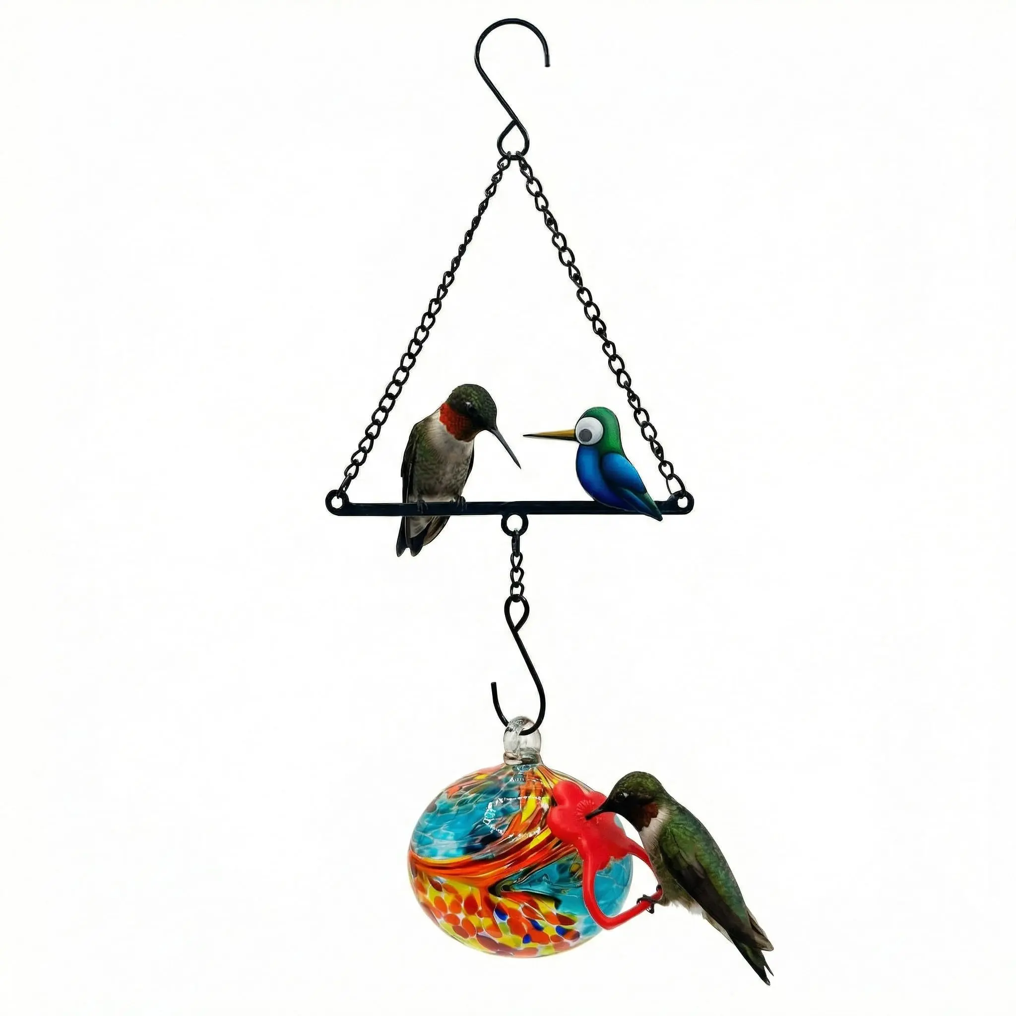 Headak Life Hummingbird Feeder for Outdoors Hanging,Metal Hummingbird Swing with Hand Blown Glass Hummingbird Feeder,Artistic Bird Perch & Garden Decor, Unique Gardening Gifts for Women