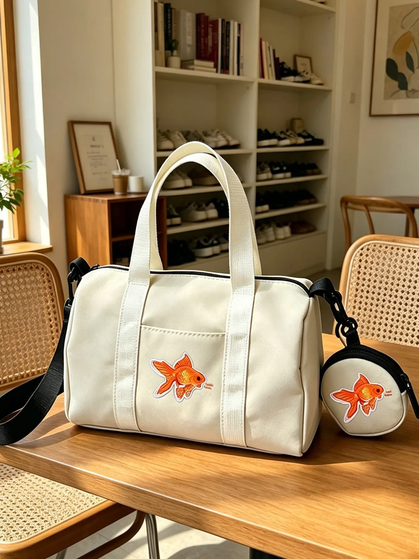 Cute Goldfish Print Crossbody Shoulder Bag, Unique Design, Detachable Straps, Coin Pouch, Versatile Daily Commuter Casual Bag, Fashion Crossbody Bags