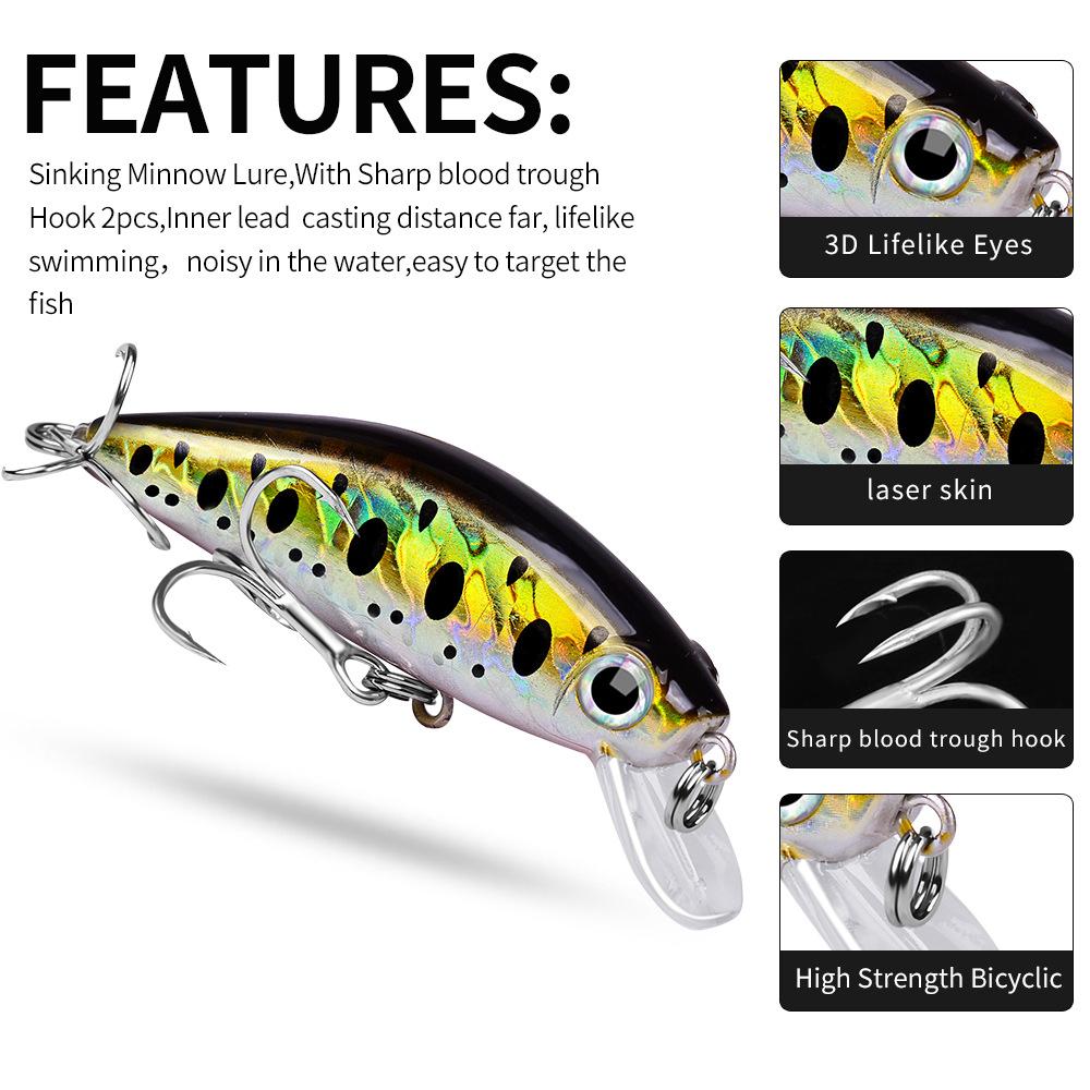 Minnow Sinking Fishing Lure 8cm 11g & 4.5cm 3g Hard Plastic Bionic Lures DW457 DW48 Long Cast Bass Trout Freshwater Fishing Tackle