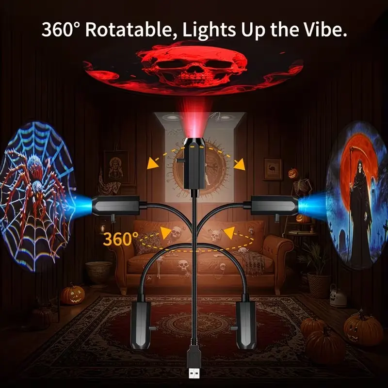 Halloween Projector Lights, 6 Patterns USB Spooky Projection Light, Halloween Wall Decor for Home Indoor Outdoor Party Decorations