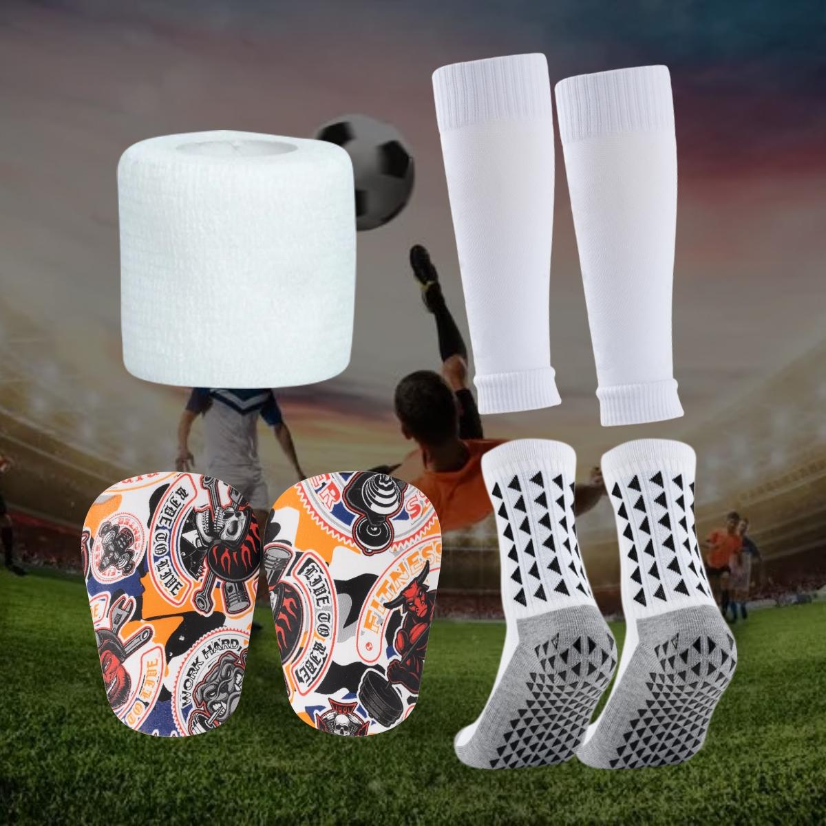Football Shin Guards Set, 1 Set Non-slip Football Socks with Shin Guards & Shin Guards Sleeves & Shin Guards Straps, Football Accessories for Men & Women