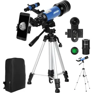 40070 Astronomy Telescopes for Beginners and Adults with K10 and K25 Eyepieces 70mm Travel Telescope Adjustable Tripod 3X Barlow Lens Phone Adapter(with Backpack )
