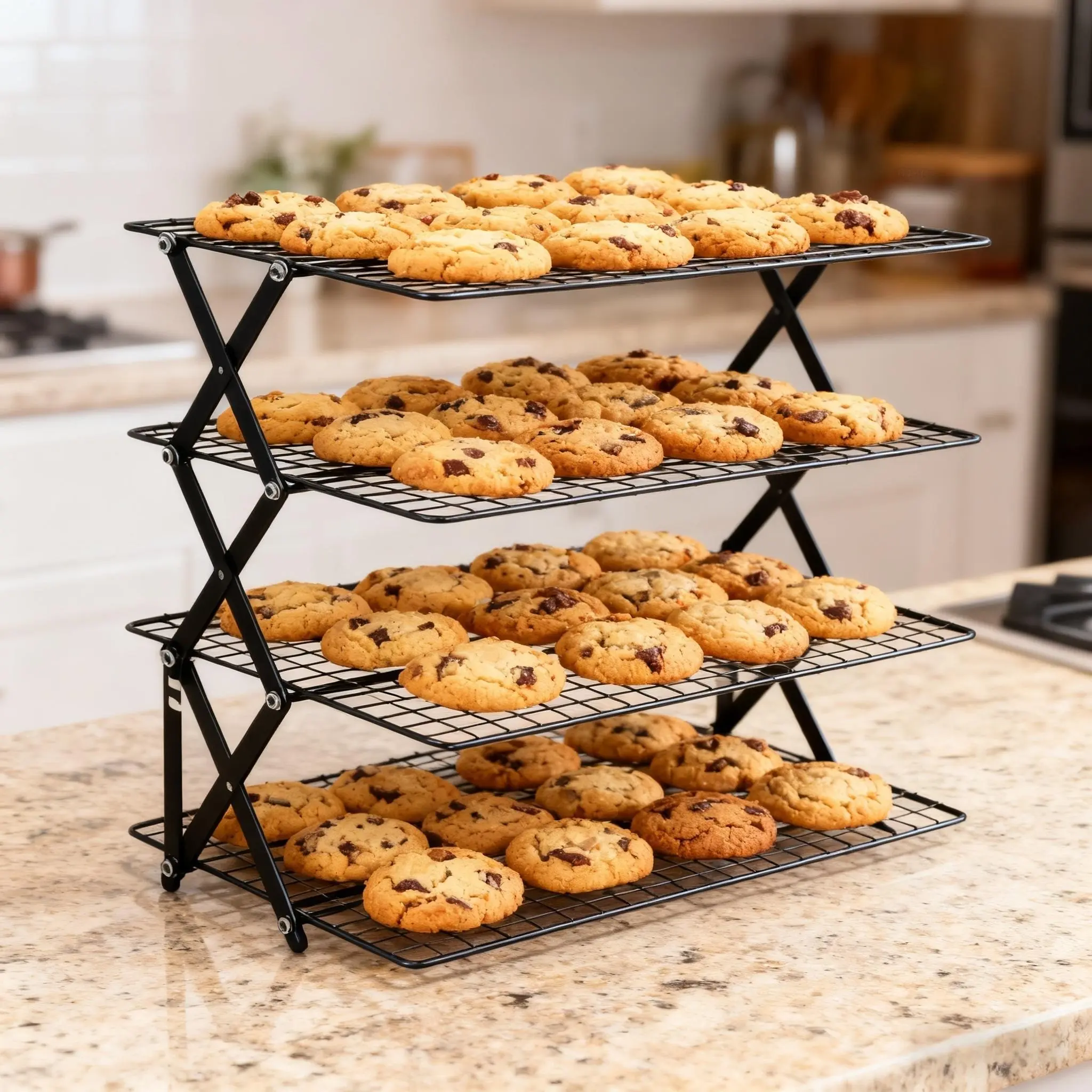 Collapsible Cooling Rack, Metal Wire Baking Tray, Stackable Drying Rack, Adjustable Four-Position, Baking Tools, Ideal for Baking, Grilling, Camping