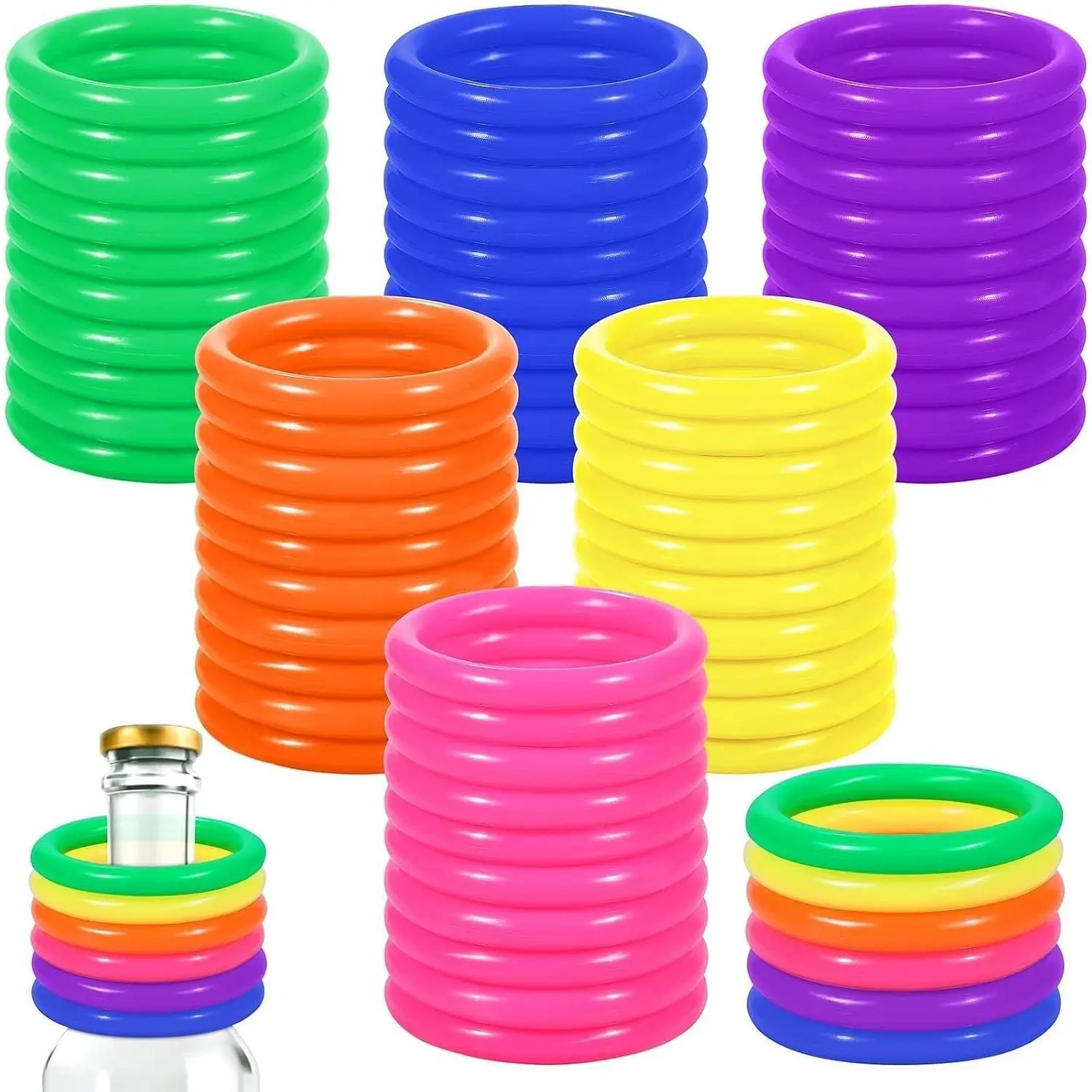 60 Pack Ring Toss Rings Plastic Carnival Rings for Carnival Party Favors Bottles Sport Ring Toss Game Fun Target Toys