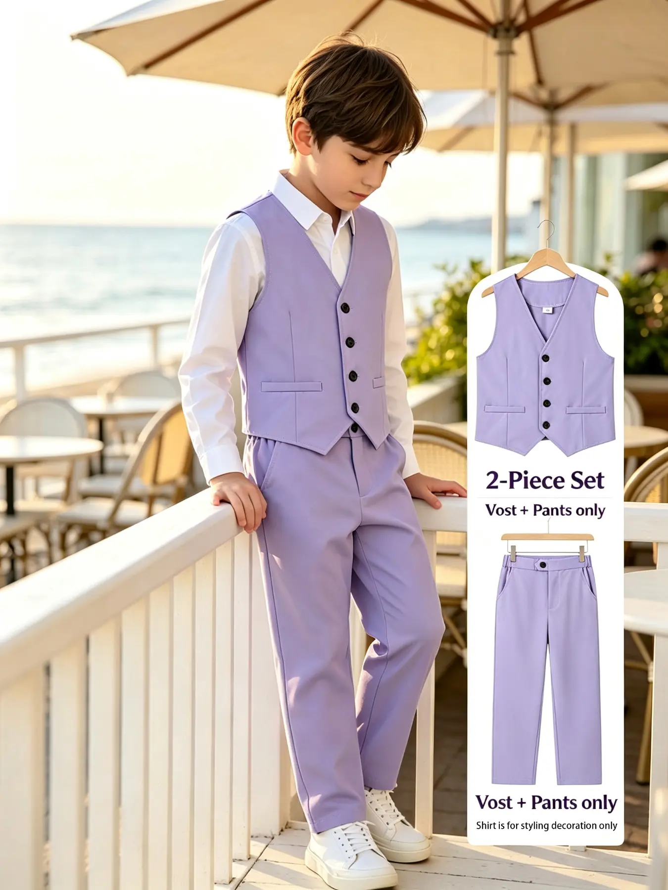 Big Boys Light Purple 2 Piece Suit Vest Pants Set Fall Holiday Party Stage Performance Formal Outfit Soft Tone Tween Formal Wear Breathable Comfort Stretch Lightweight School Picture Day Homecoming Birthday Classic Trend