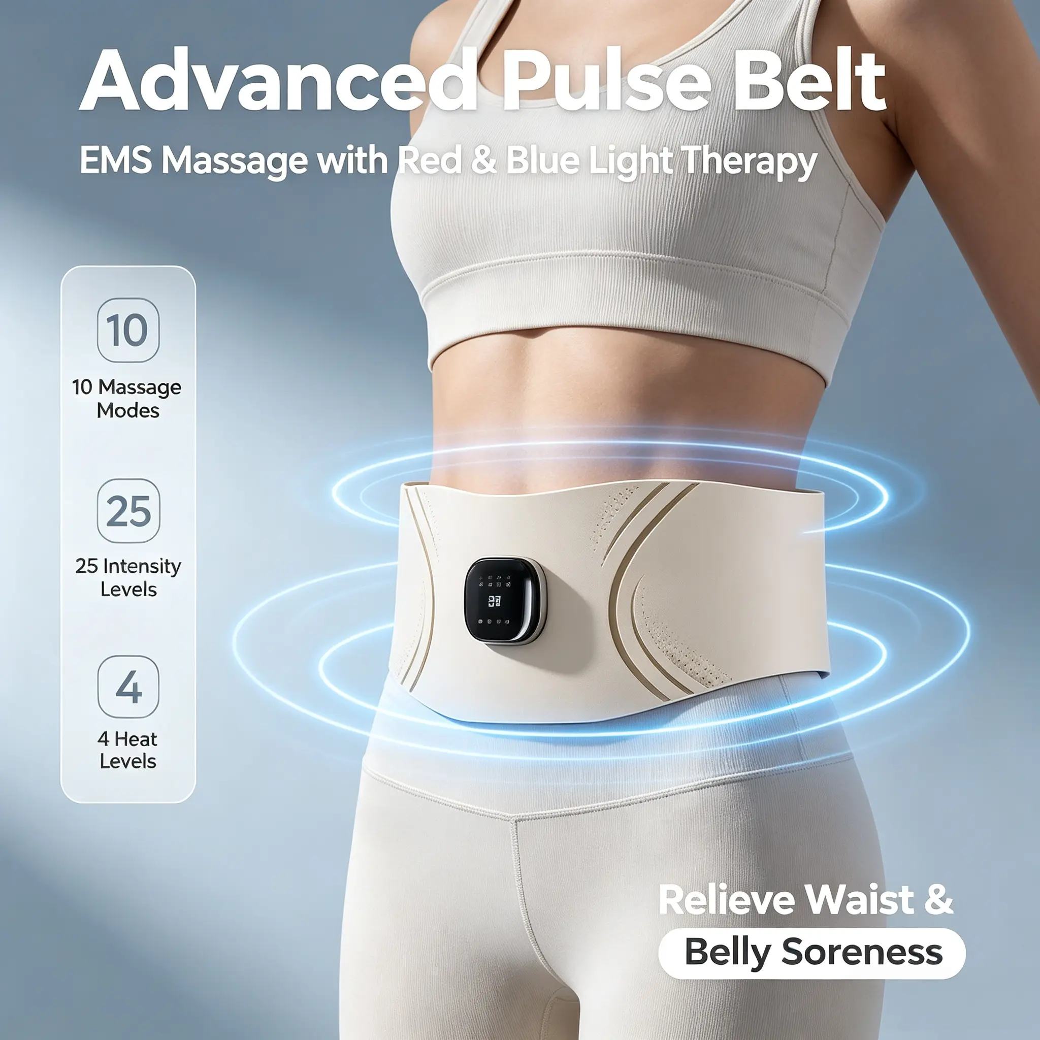 High-Stretch Waist Massager Belt - Pulse Massage, Sports Fitness, Full-Burn Sweating Support, Unisex