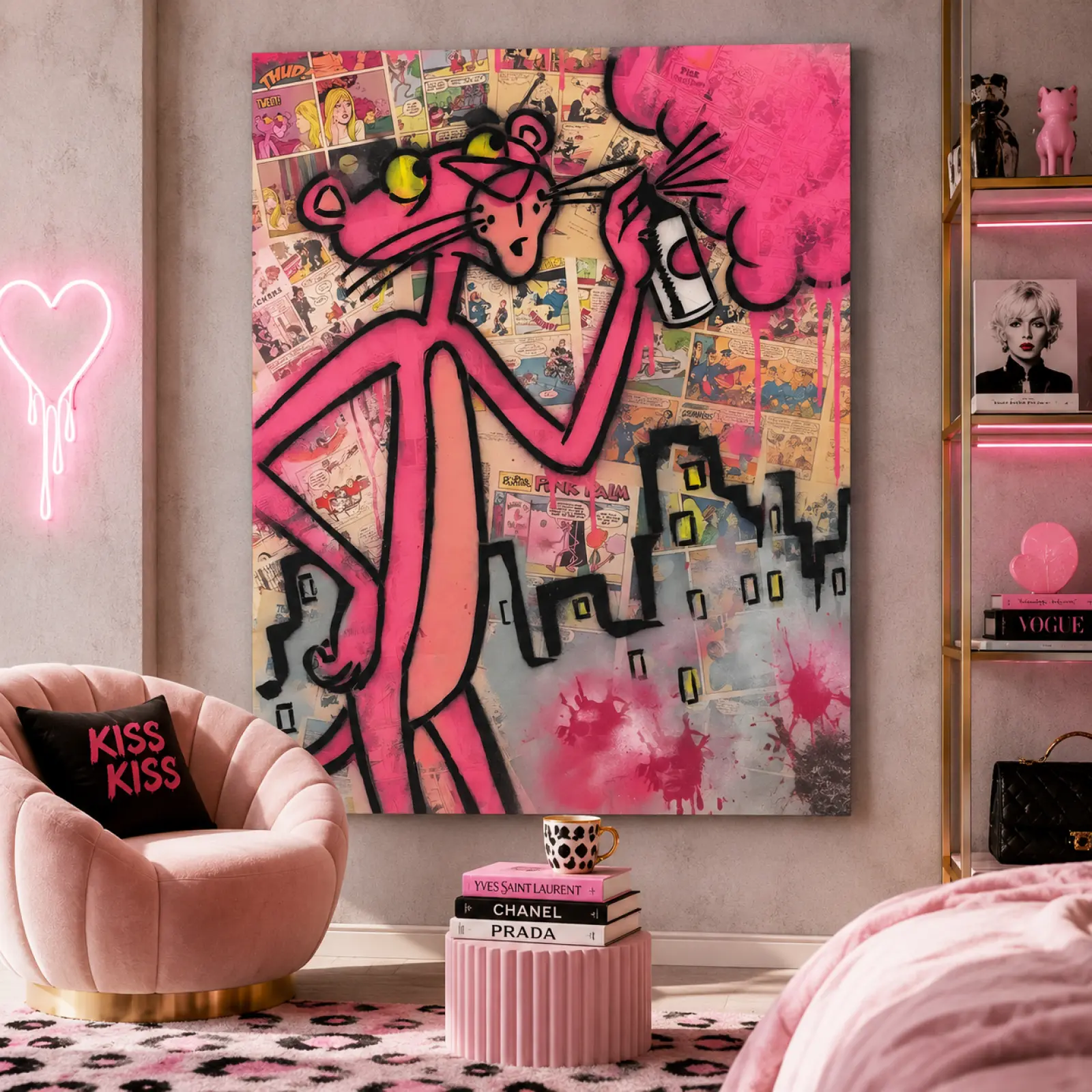 Pink Aesthetic Wall Art Poster,Fashion Girl Room Decor,Graffiti Pop Art Print,Modern Bedroom Artwork,Chic Home Decoration, Gift For Women And Art Lovers
