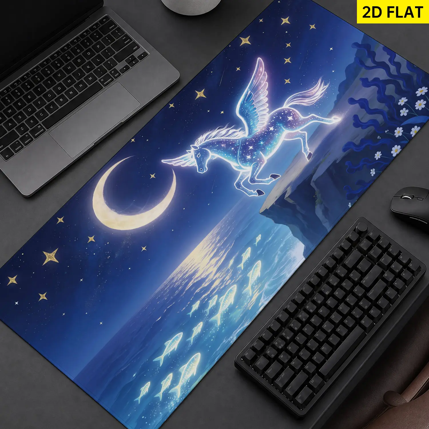 Extra Large starry night pegasus Mouse Pad,Non Slip Rubber Pad,Desktop Decoration Drotection Pad,Washable,Lock Edge Multi Size,Premium Multipurpose Mousepad For Home,Office,Gift for Family and Friends