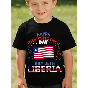 Liberia 178th Independence Day Liberian Pride Liberia Flag Kids Cotton T-shirt, Comfortable And Casual Round Neck Short Sleeves