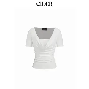 Cider High Stretch Cowl Neck Ruched Short Sleeve Top SummerWins Dealsforyou