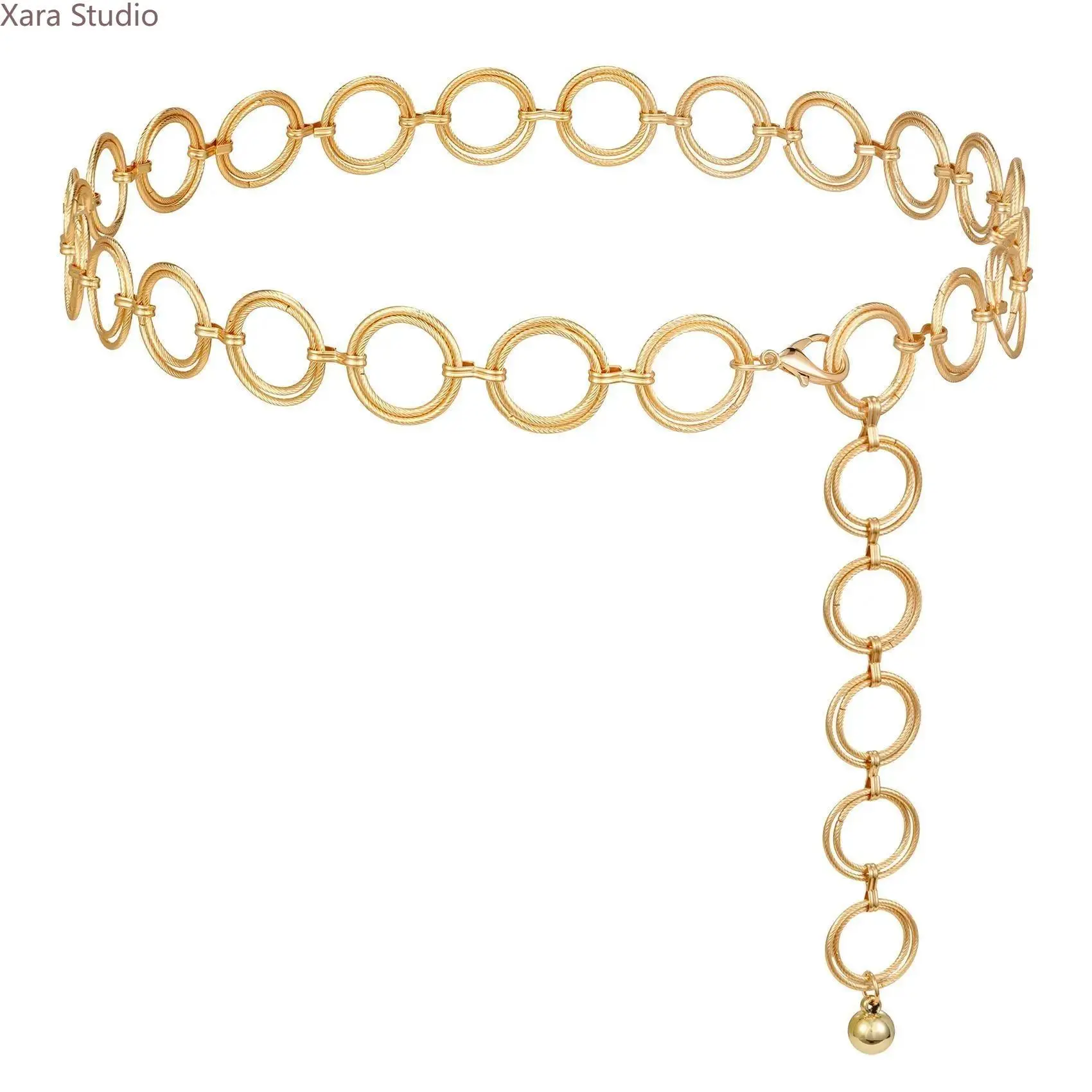 Women's Waist Chain, Gold-Plated Alloy Multilayer O-Ring Link Belt, Adjustable Design Belt for Dresses, Jeans & Club Outfits, Adjustable Strap Belt