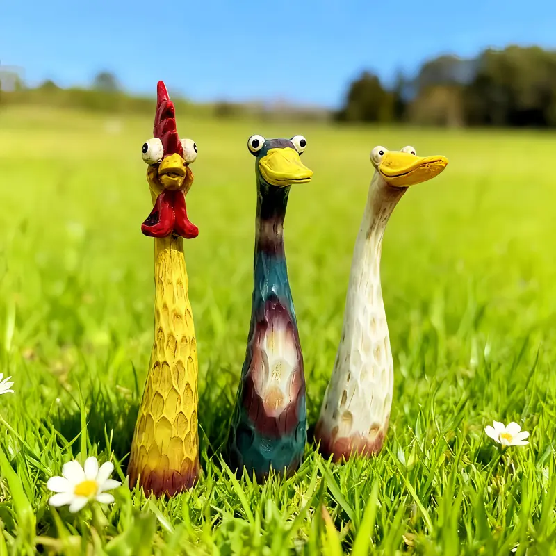 3-Piece Rustic Animal Statue Set - Resin Chicken, Duck, Geese Ornament Miniatures, Decorative Floor & Indoor/Outdoor Garden Courtyard Patio Decor