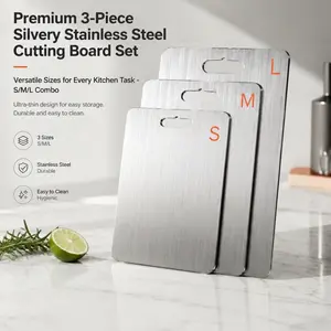 3-Piece S/M/L Stainless Steel Cutting Board Set Ultra Thin Hygienic Metal Chopping Boards For Kitchen Prep Meat Fruit Vegetable Durable Cutting Boards
