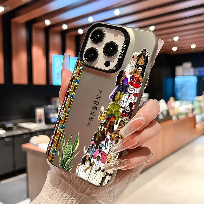 Brazilian Cultural Figures Collage Hard Shell Silver Metallic Phone Case - Fingerprint-Resistance, Silicone-Infused, Compatible with iPhone17/17PROMAX/17PRO/16/15/14/13/12/11 Series, Mobile Phone Accessory (CYBB7180M68603), Iphone Series