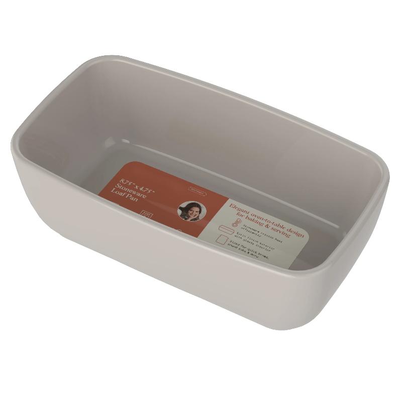 8.75x4.75 Inch Porcini Taupe Stoneware Loaf Pan, Oven-Safe Baker for Artisan Bread Baking
