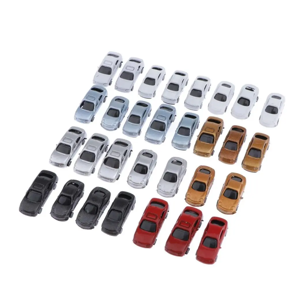 30 Painted Model Cars for Train Scene Building, Z Scale 1:200, Ideal for Railway Enthusiasts, Detailed Miniature Vehicles