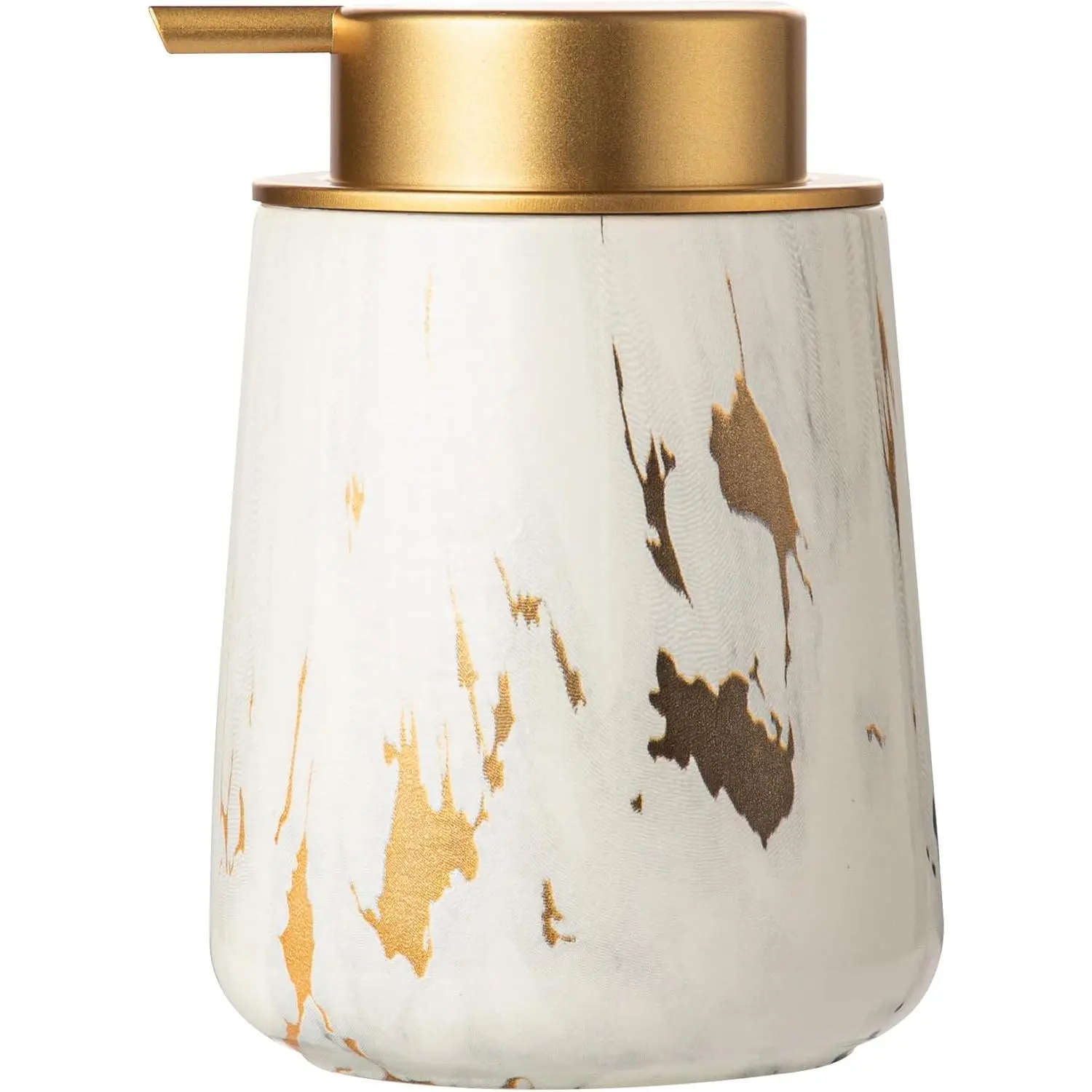 Ceramic Soap Dispenser, 12 oz Gold Marble Hand Lotion Dispenser, Wide-Mouth Refillable Dish Soap Dispenser, Modern Liquid Soap Dispenser for Kitchen & Bathroom Countertop Decor