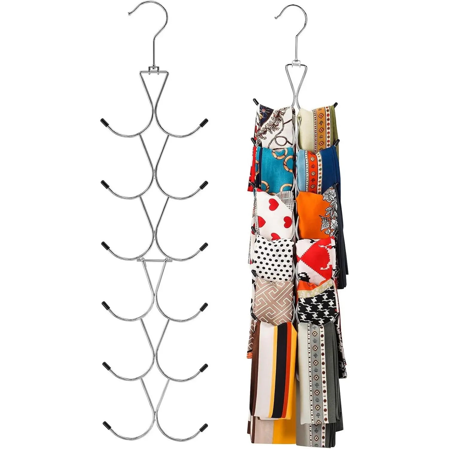 Scarf Hanger 2 Pack 24 Storages,Purse Hanger with 360 Swivel Hook,Scarf Organizer Scarf Hangers for Closet,for Scarves, Shawl,Belt,Purse & Baseball Cap