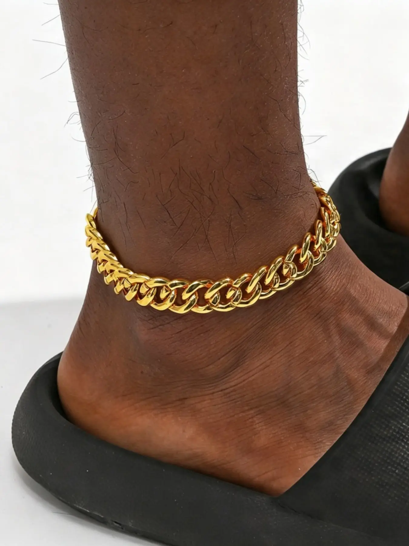 3pc Men's Waterproof Titanium Gold Plated Anklet, Wide Cuban Chain, Vintage Streetwear Hip Hop Accessories, Unique Fashion Jewelry
