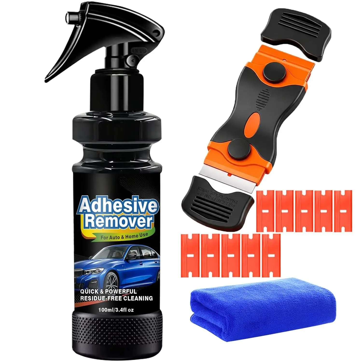 Adhesive Remover, Sticker Remover for   & Glass –  that Dissolves Decal, Glue & Tape , Safe  Surfaces, Removes Sticky Labels, Includes Scraper, Spatula & Towel, 3.4oz/100ml
