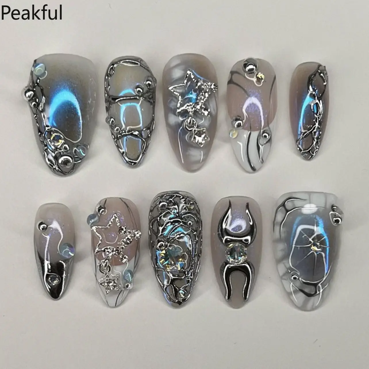 24Pcs Edgy Y2K Short Almond Press-On Nails, Glossy Fake Nails with 15 Sizes & Reusable Adhesive Tabs, Quick 5-Min DIY Manicure Kit for Women, Cross-Border Hot Sale for Gifts & Daily Glam