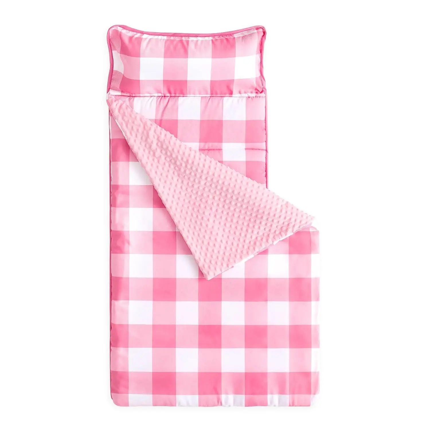 - Toddler Nap Mat with Pillow and Fleece Blanket, for Kids Boys Girls in Daycare Preschool Kindergarten, Roll Up Sleeping Bag, Check, Hot Pink White, Standard