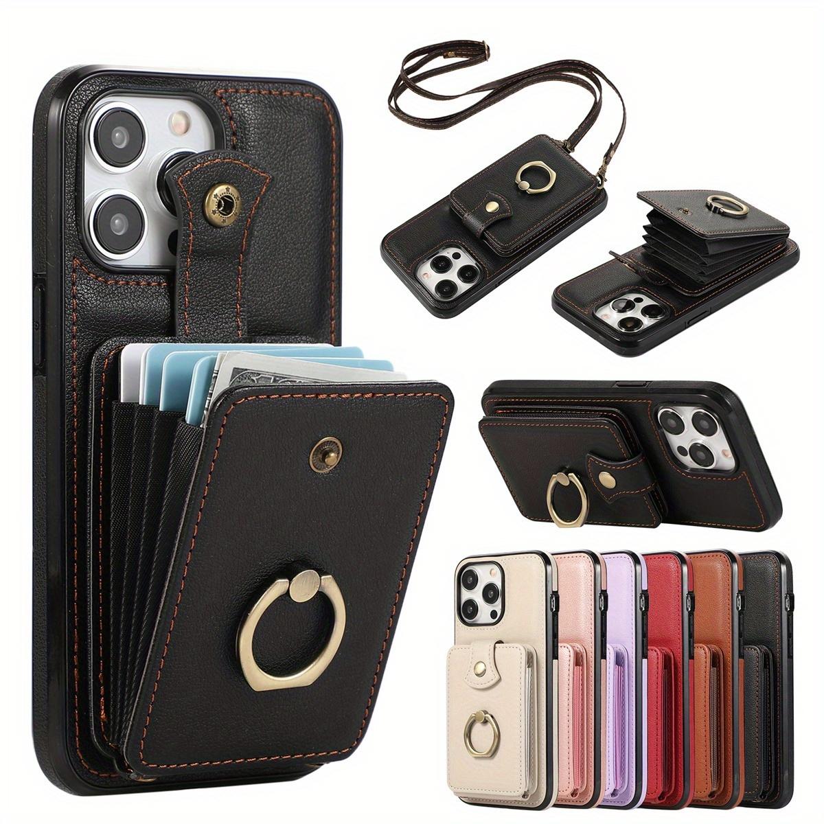 Card holder phone case for iPhone 17/16e/16/15/14/13/12/11 Pro Max SE 2020/SE 2022/X/XS/XR/XS Max 16/15/14/7/8 Plus 17 Air.Features 360-degree rotating ring holder, RFID anti-theft function, and drop protection function.